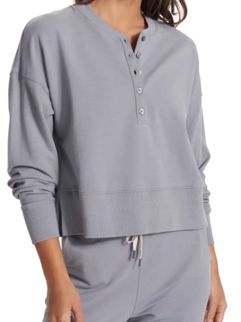 Vuori Light Gray Button-Down Henley Sweatshirt